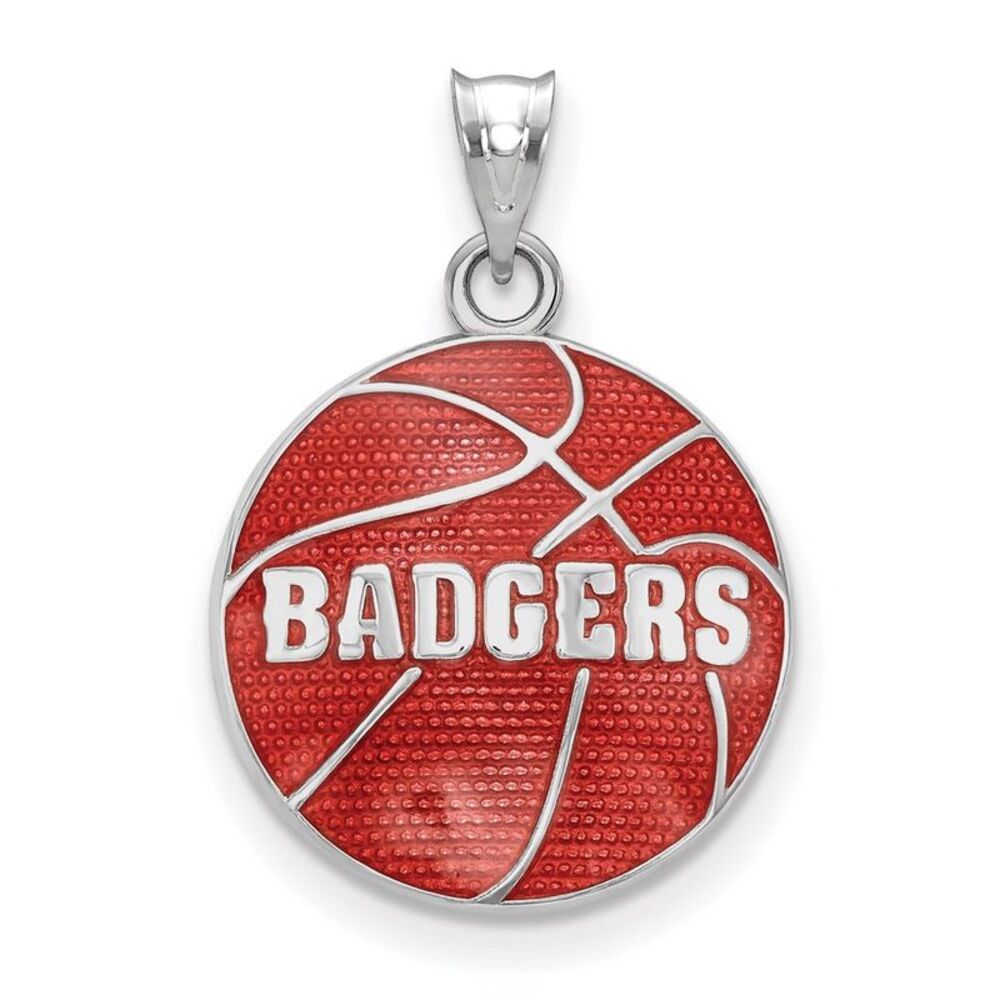 Sterling Silver University of Wisconsin MD Enamel Basketball Pendant